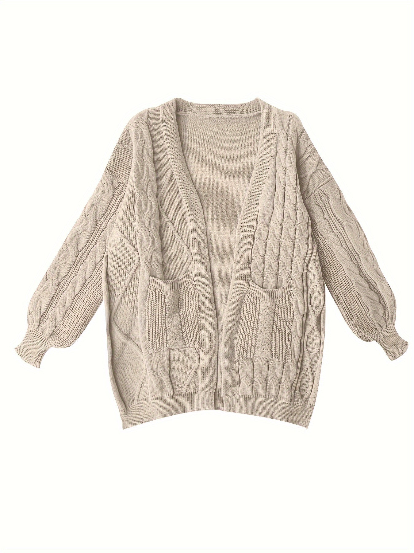 Women's Plus Size Cable Knit Cardigan Long Sleeve Open Front Pocketed Sweater
