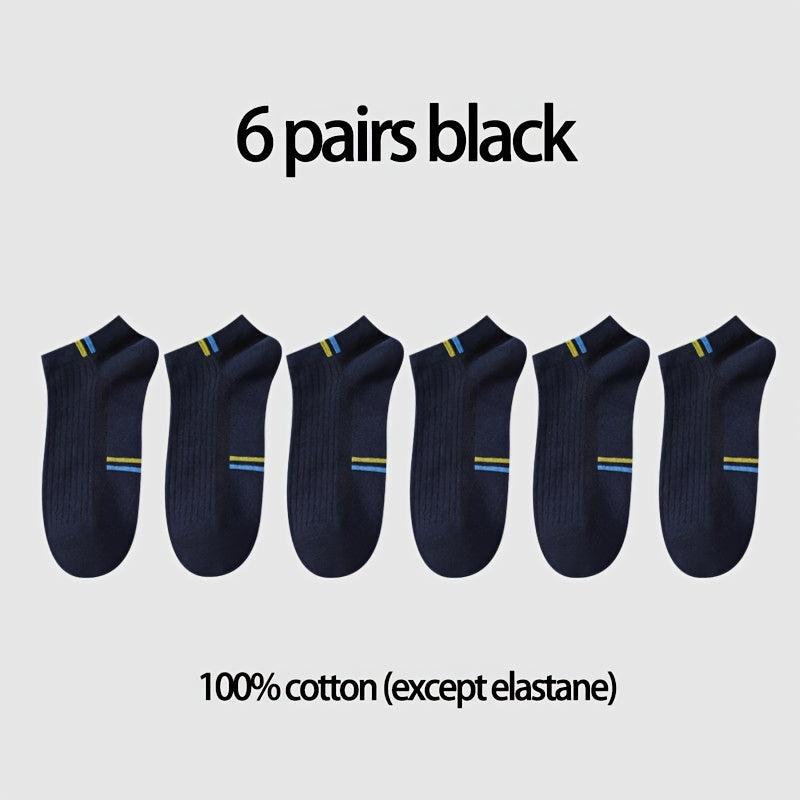 Men's Cotton Blend Ankle Socks 6 Pairs Lightweight Breathable Stretch Comfort