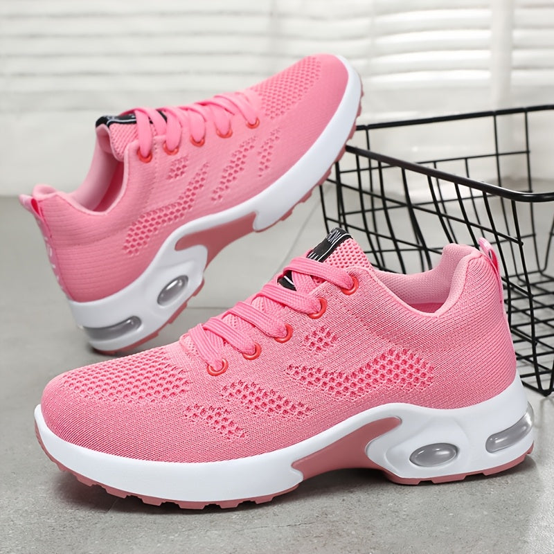Women's Breathable Knit Running Shoes Air Cushion Lightweight Anti-Slip White