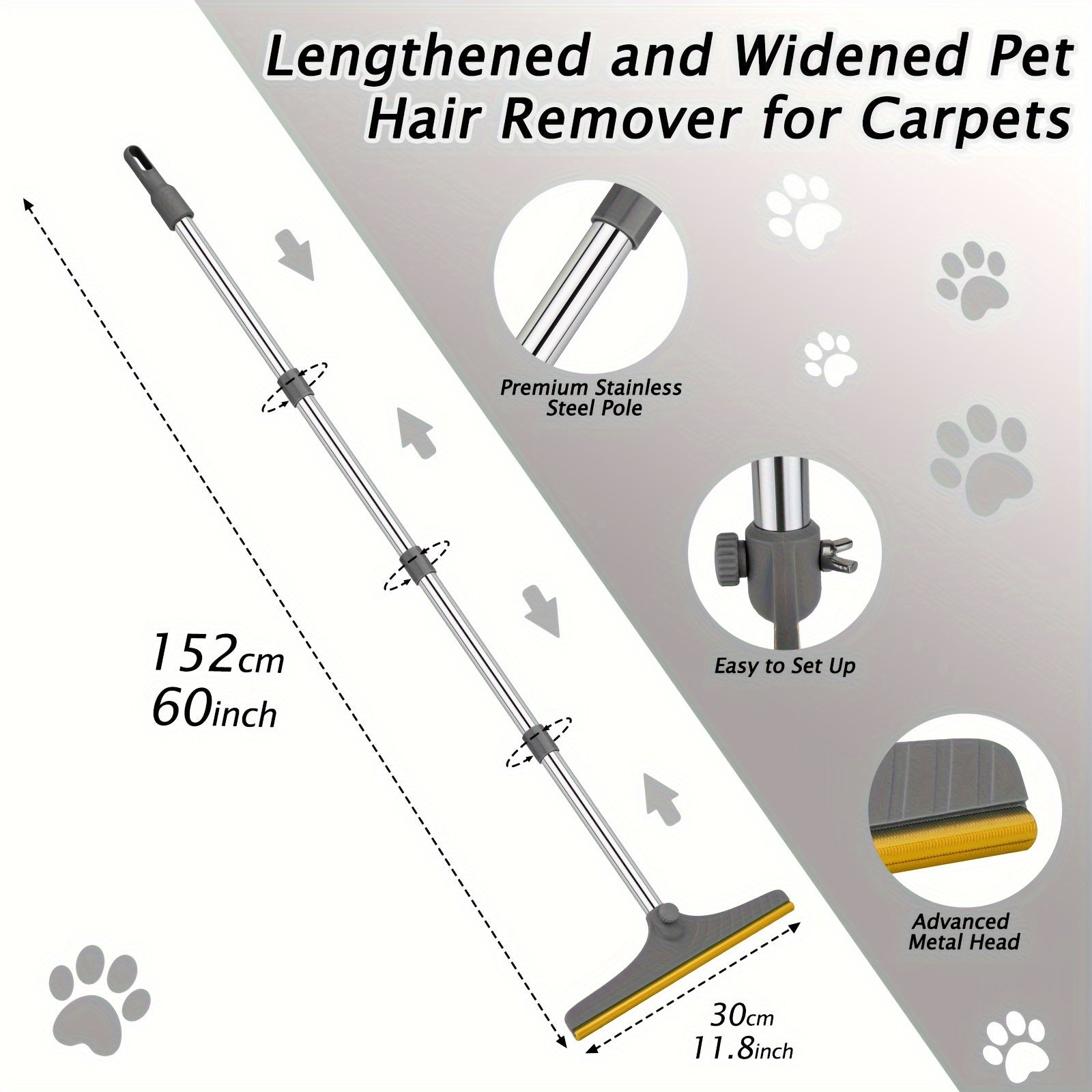Mopa quitapelusas de metal extensible para mascotas, alfombras y suelos