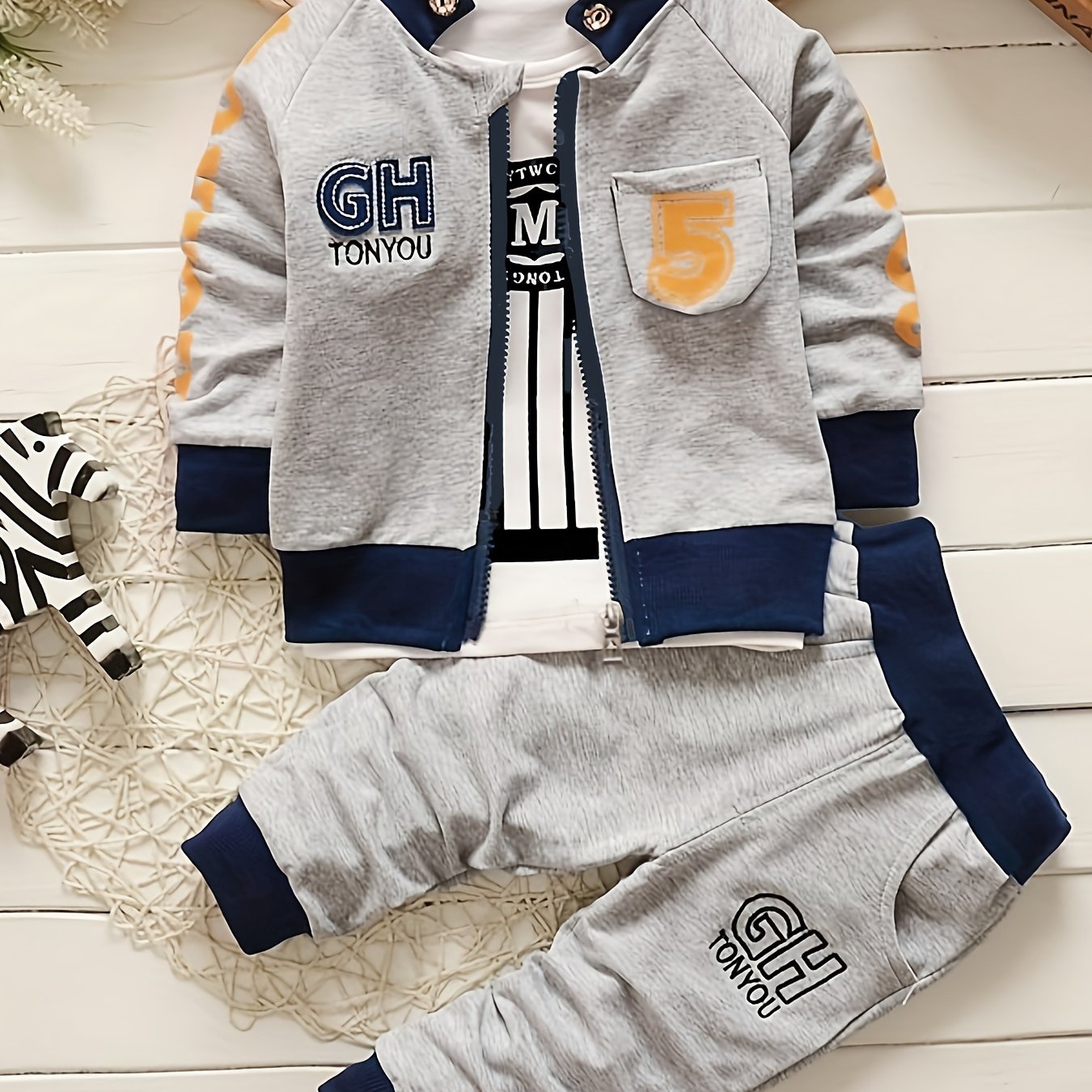 Boys' 3-Piece Cotton Casual Outfit Set Long Sleeve Jacket T-Shirt Pants for Spring Fall