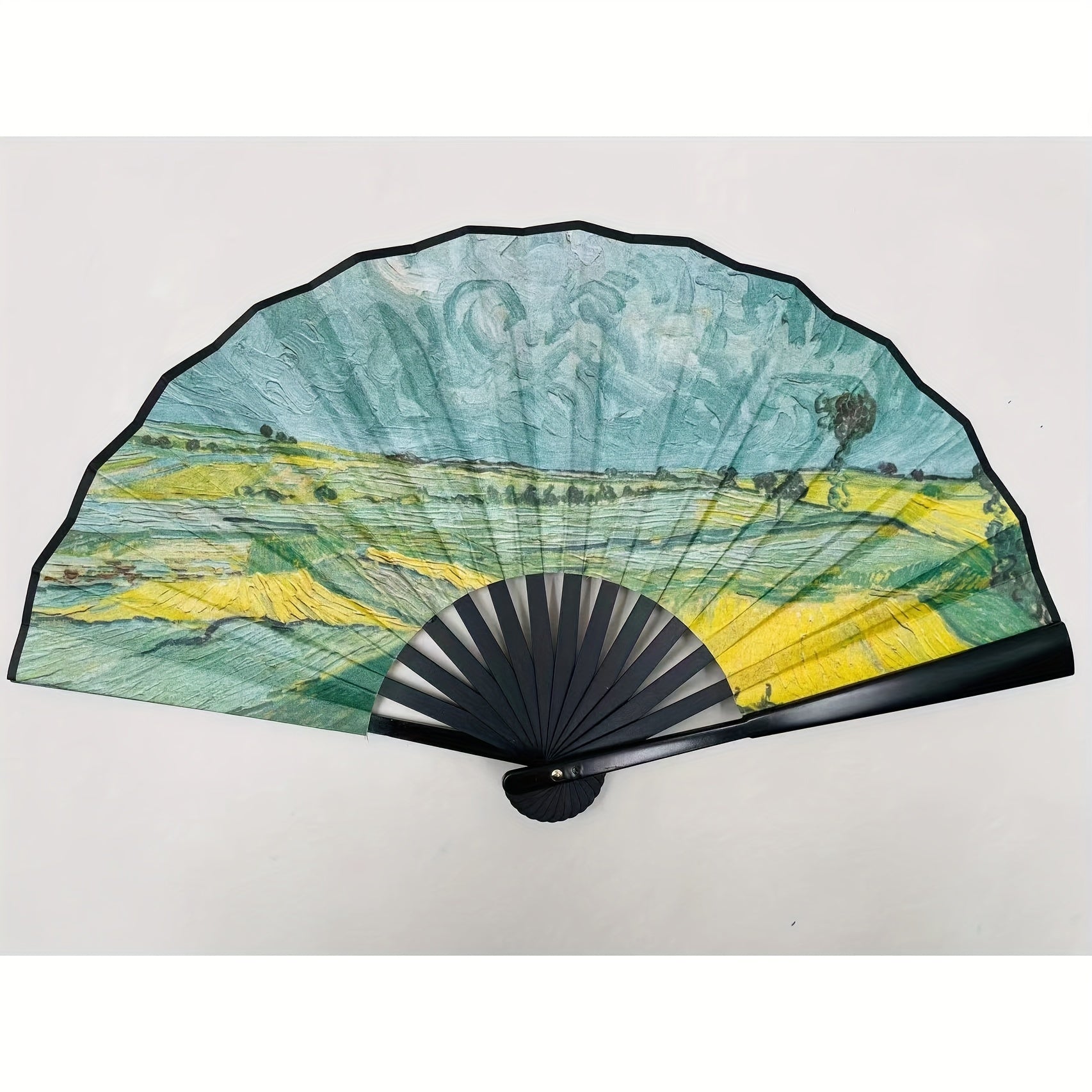 "Zarif Landshaft Printi bilan Qo'l Ventilyatori, Raqqoslik Ko'rsatmalari va Cheongsam Kiymak Uchun Mukammal, Yuqori Sifatli Bosma va Egiluvchan Dizayn"