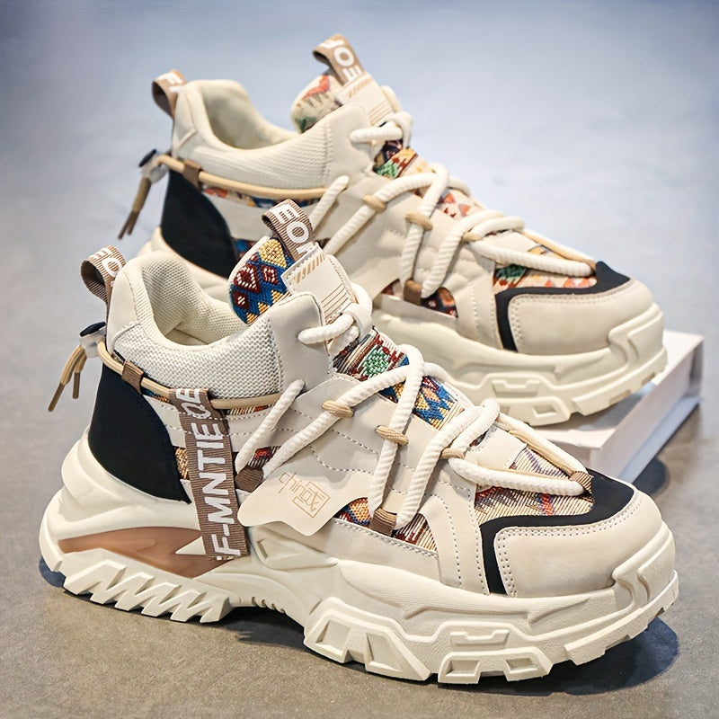 Men's Beige Chunky Sneakers for Autumn Winter Running Hiking Casual