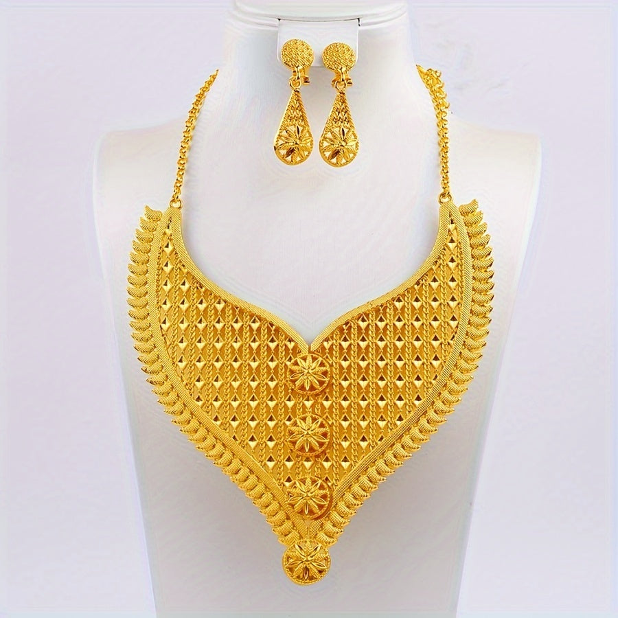 Middle East Jewelry Set with Earrings Rings Bracelets and Necklaces 24K Gold Plated for Dubai Women Wedding