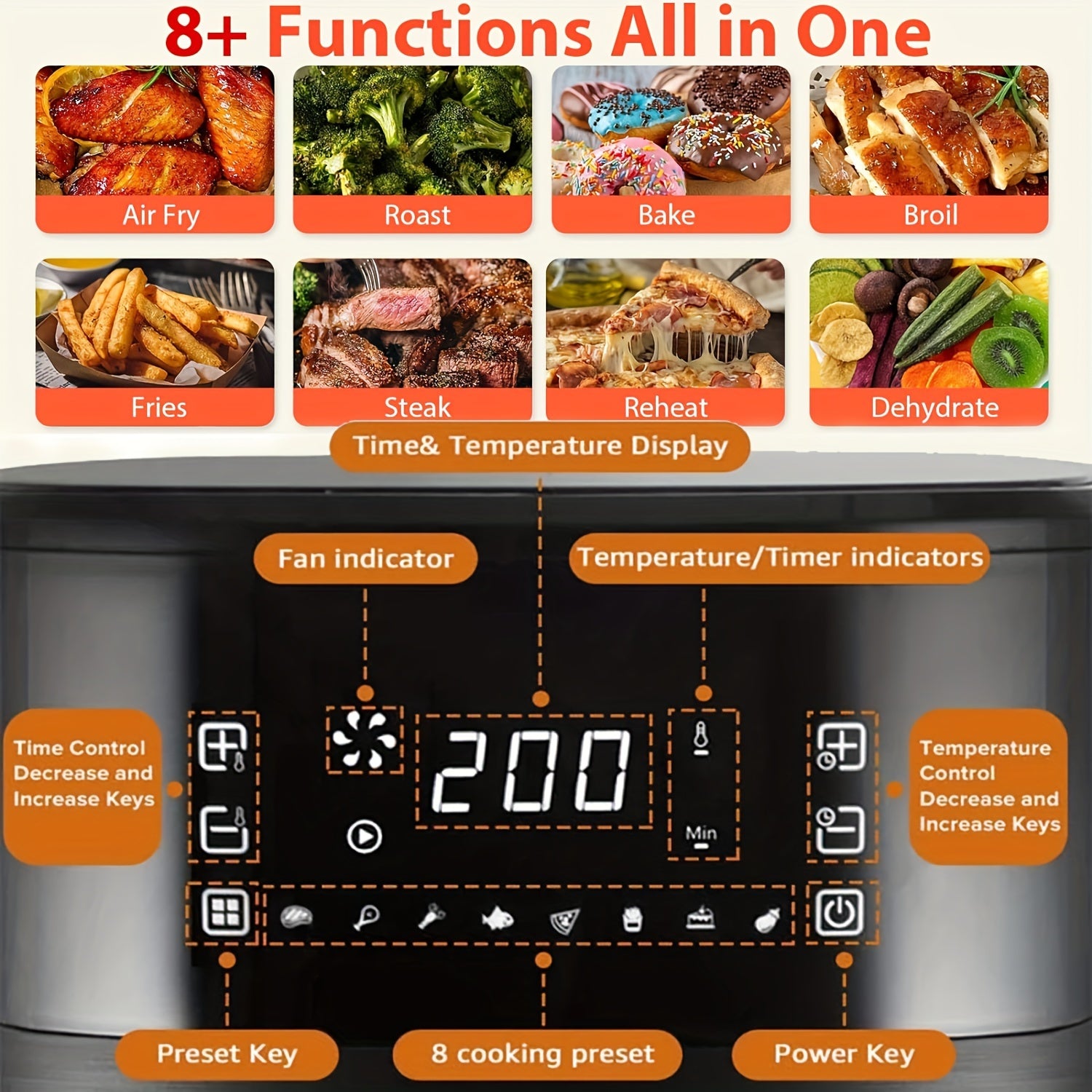 6.5L Ko‘p Funktsiyali Havo Qovuradigan Qurilma Sensorli Ekran Boshqaruvi Sog‘lom Pishirish