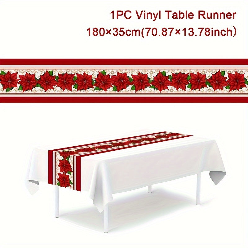 Polyester Table Runner with Snowman Design for Christmas Holiday Decor 180x35cm