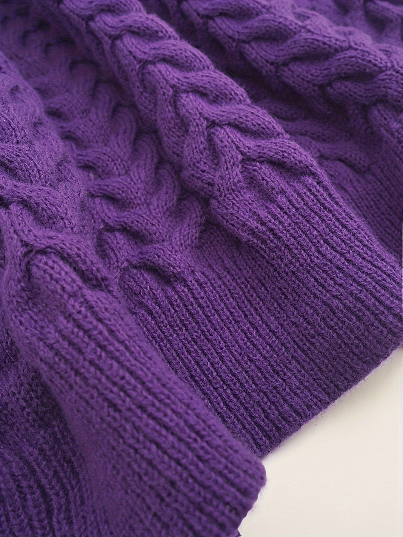 Women's Purple Cable Knit Cardigan Long Sleeve V-Neck Button Up Fall Winter