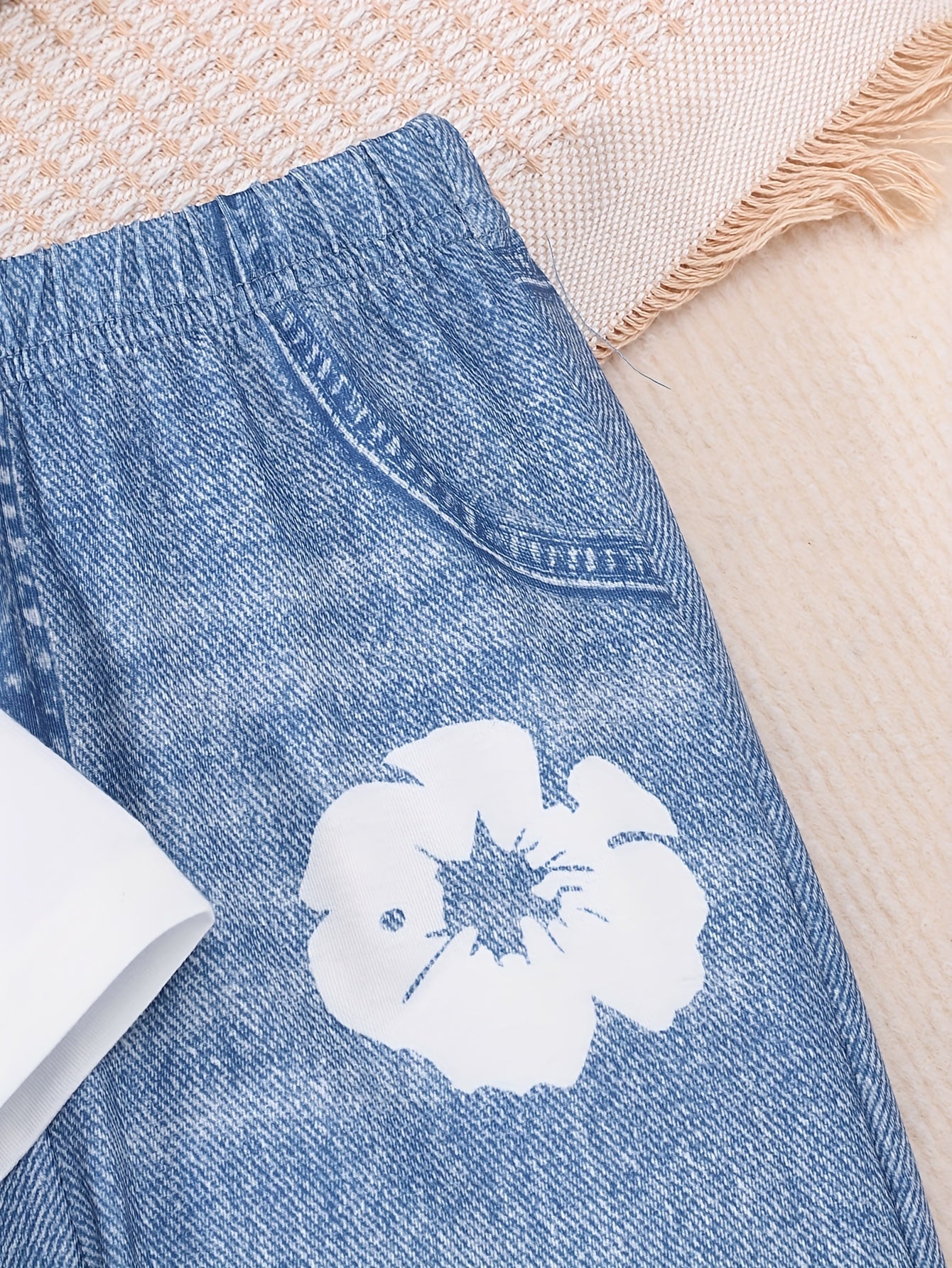 Girls' Casual Outfit with Denim Vest, Floral Jeans and Long Sleeve Tee for Spring Fall