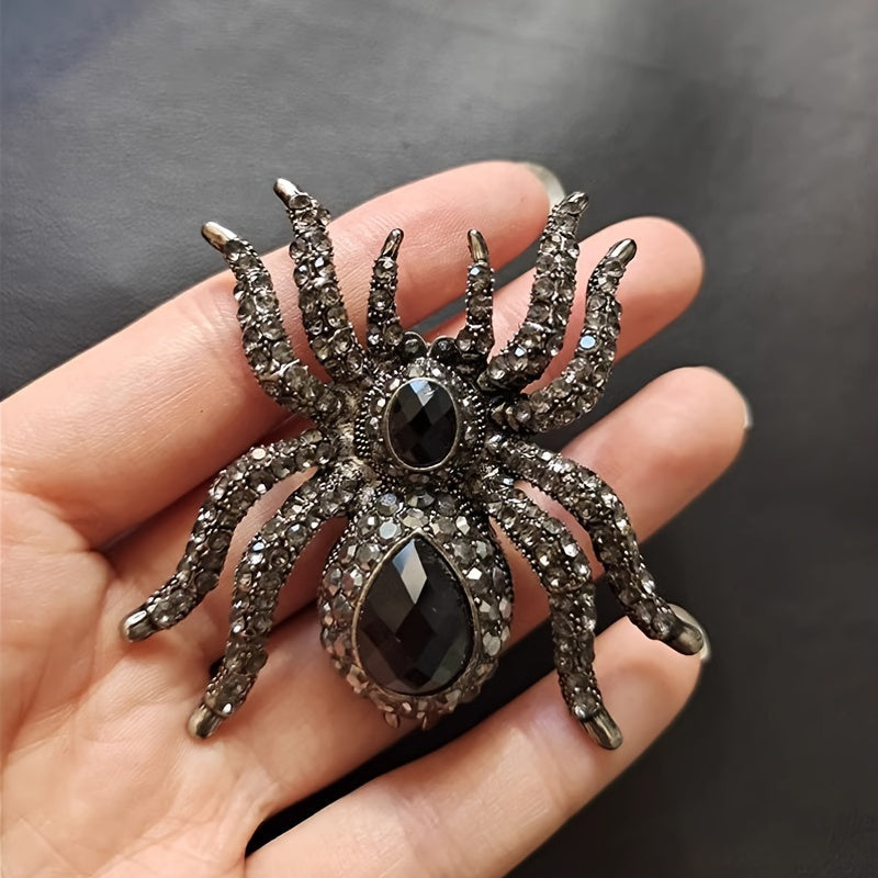 Vintage Gothic Spider Brooch with Rhinestones Halloween Animal Pin Elegant Corsage Accessory