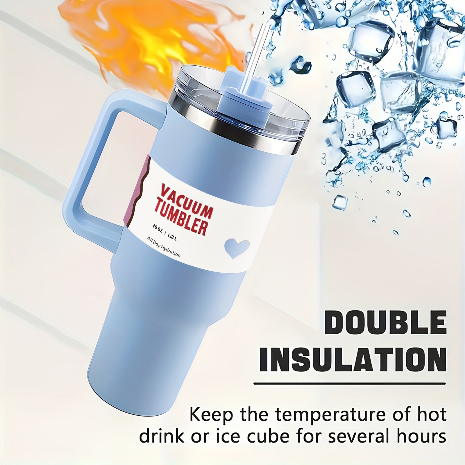 Insulated Tumbler 40oz with Lid and Straw for Cold Drinks