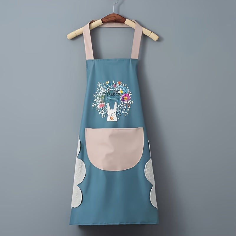 Waterproof Oil-Resistant PVC Kitchen Apron with Hand Wipe Pocket for Cooking Gardening Household