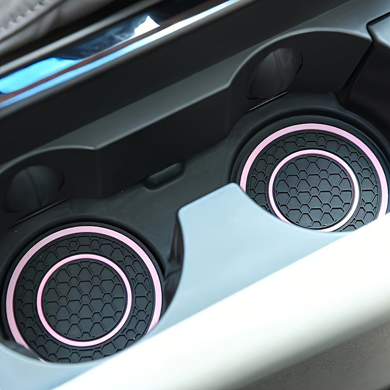 2 Pieces PVC Double Ring Car Cup Holder Pads Anti-Slip Dust-Proof Black