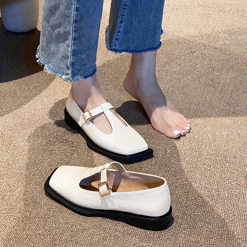 Women Breathable Summer Mary Jane Flats Square Toe Slip-On Loafers Beige Black Brown