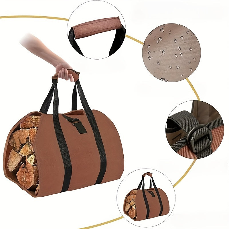 Heavy Duty Canvas Firewood Storage Bag Large Capacity Log Carrier Indoor Outdoor