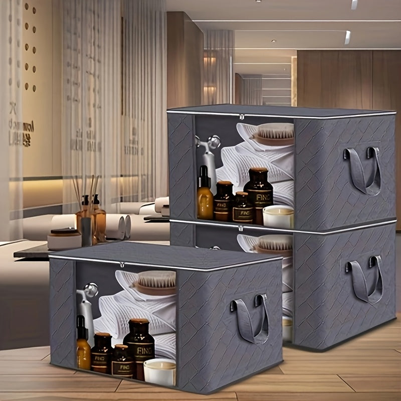 Large Capacity Fabric Storage Bins Pack of 3 for Bedding Clothes Wardrobe Organization Gray Woven