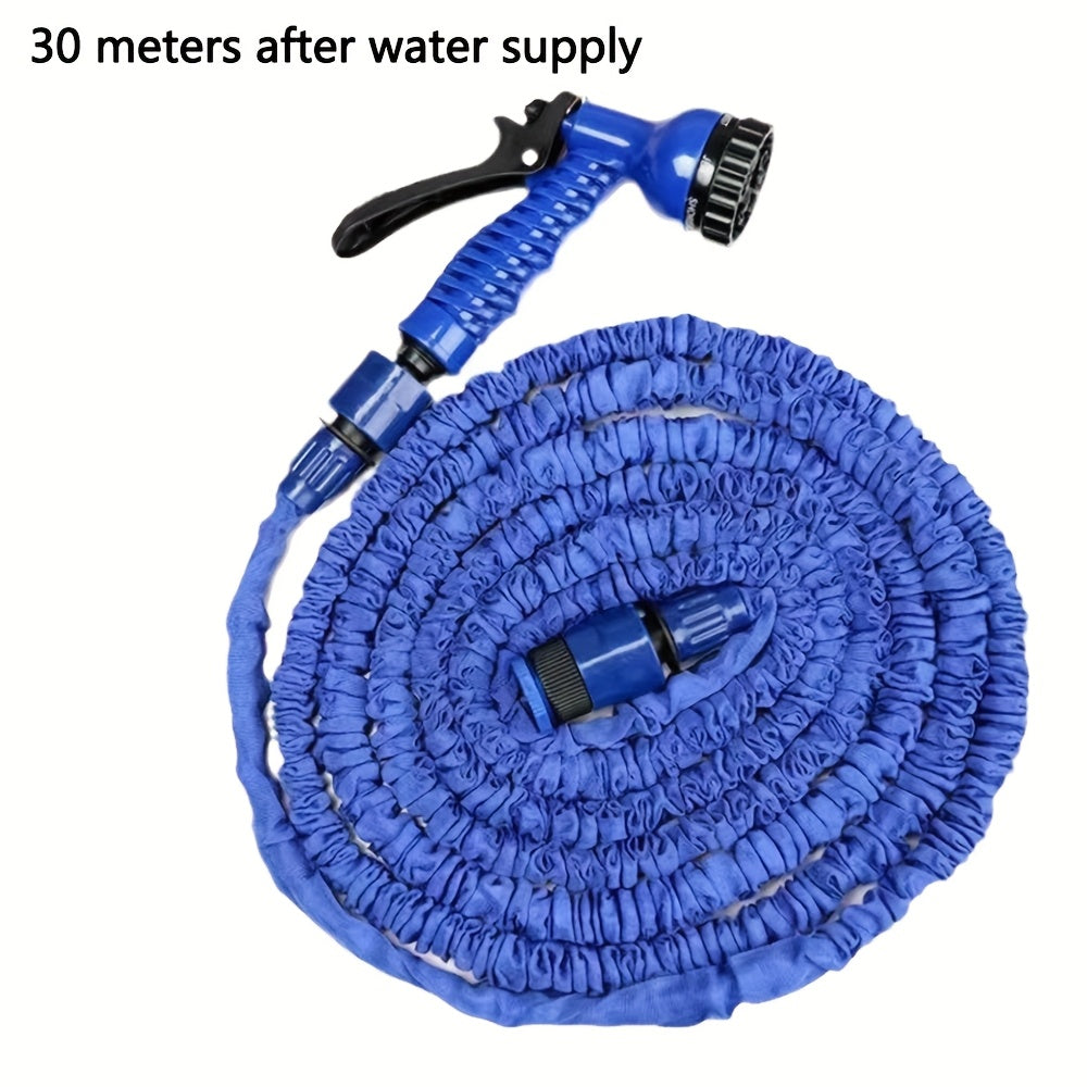 Один комплект выдвижного магического садового поливочного шланга с высоконапорной распылительной насадкой для мойки автомобилей и множеством функций, включая европейские и американские стандартные соединители. Гибкий шланг.