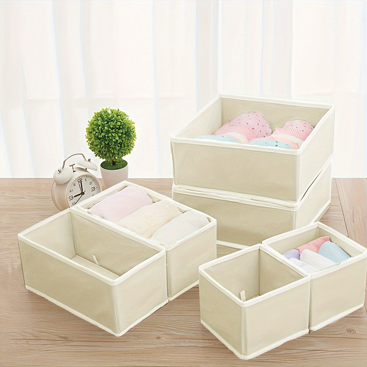 Set of 6 Polyester Non-Woven Foldable Storage Bins for Closet Organization