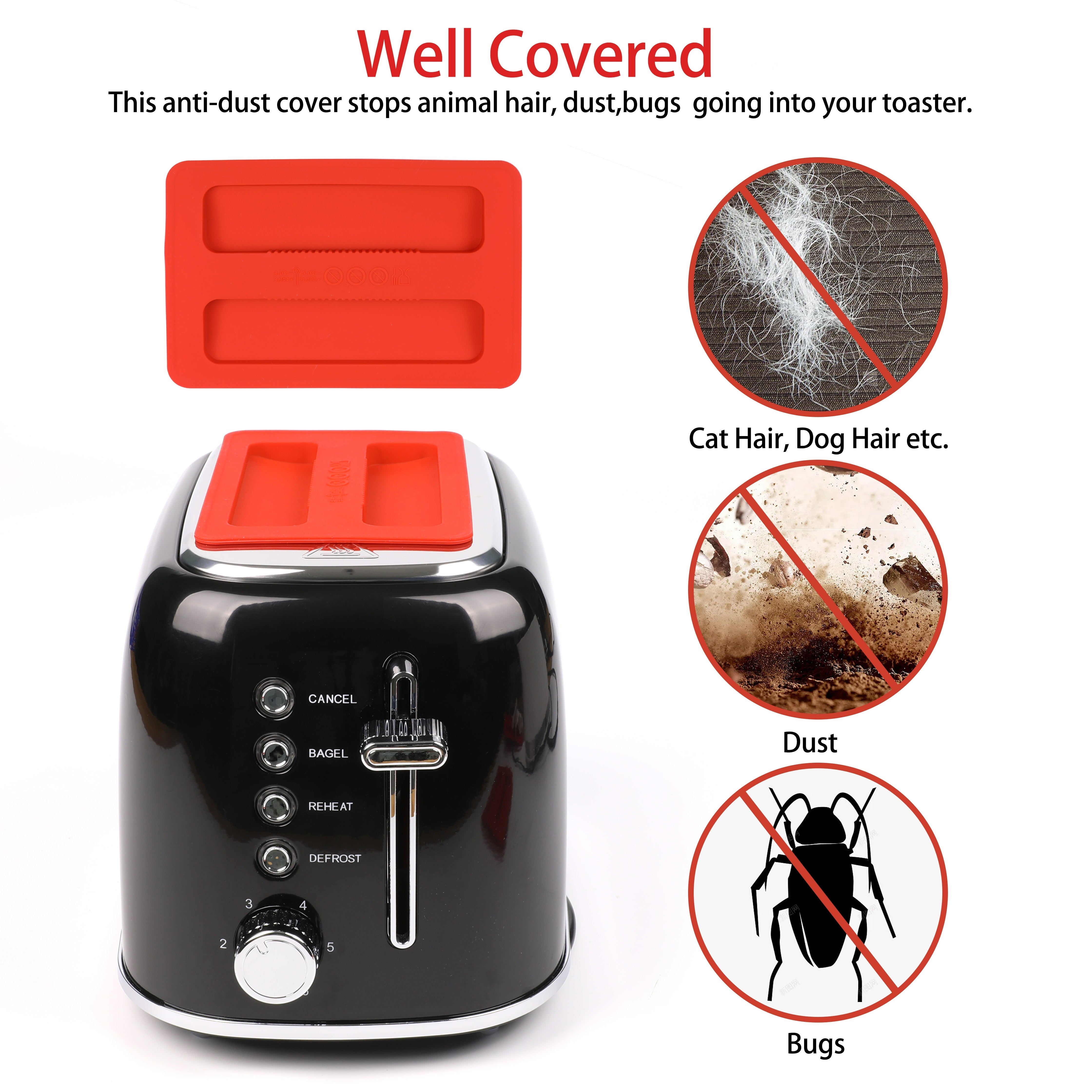 Red Dustproof Toaster Cover BPA-Free Silicone Kitchen Appliance Protector