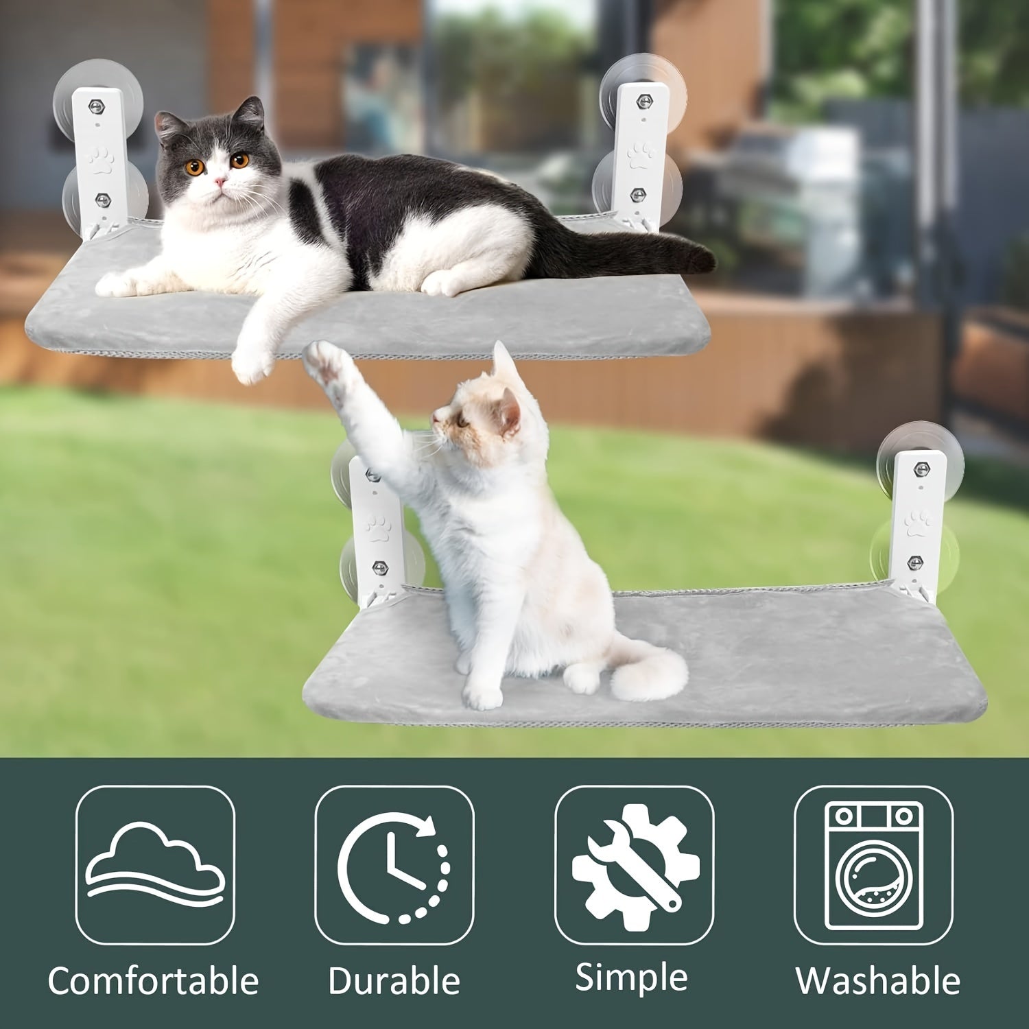 Foldable Cat Window Perch Hammock with Steel Frame Suction Cups Reversible Indoor Sunbathing Bed