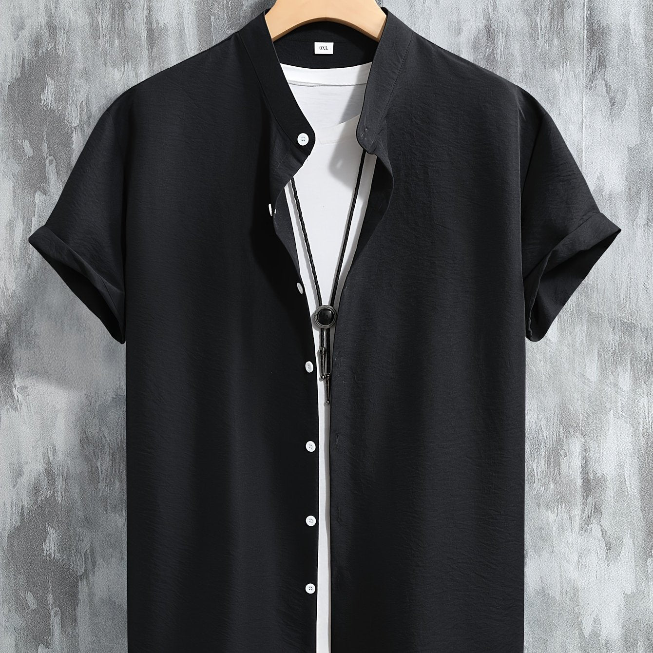 Men's Beige Short Sleeve Dress Shirt Polyester Solid Casual Office Plus Size