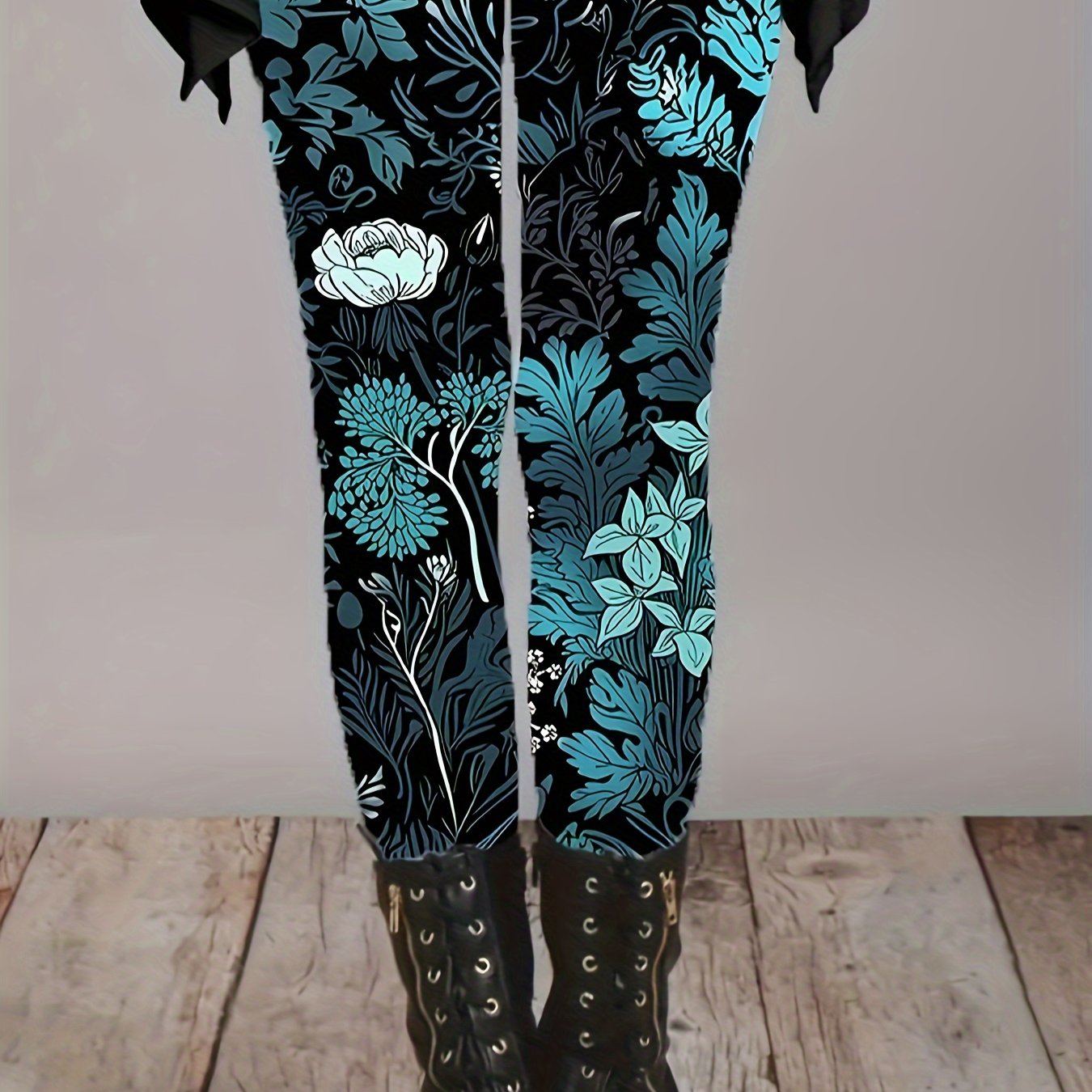 Women's Plus Size Floral Print Stretchy Polyester Tights