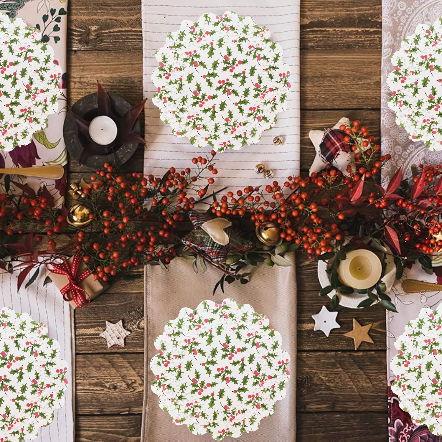 Paquete de 100 servilletas de encaje de papel navideño desechables para alimentos de calidad alimentaria para bodas, cumpleaños y pasteles