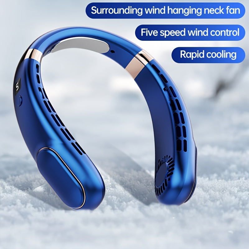 Portable High-Wind Neck Fan with Rechargeable Battery, 5-Speed, Bladeless, Quiet