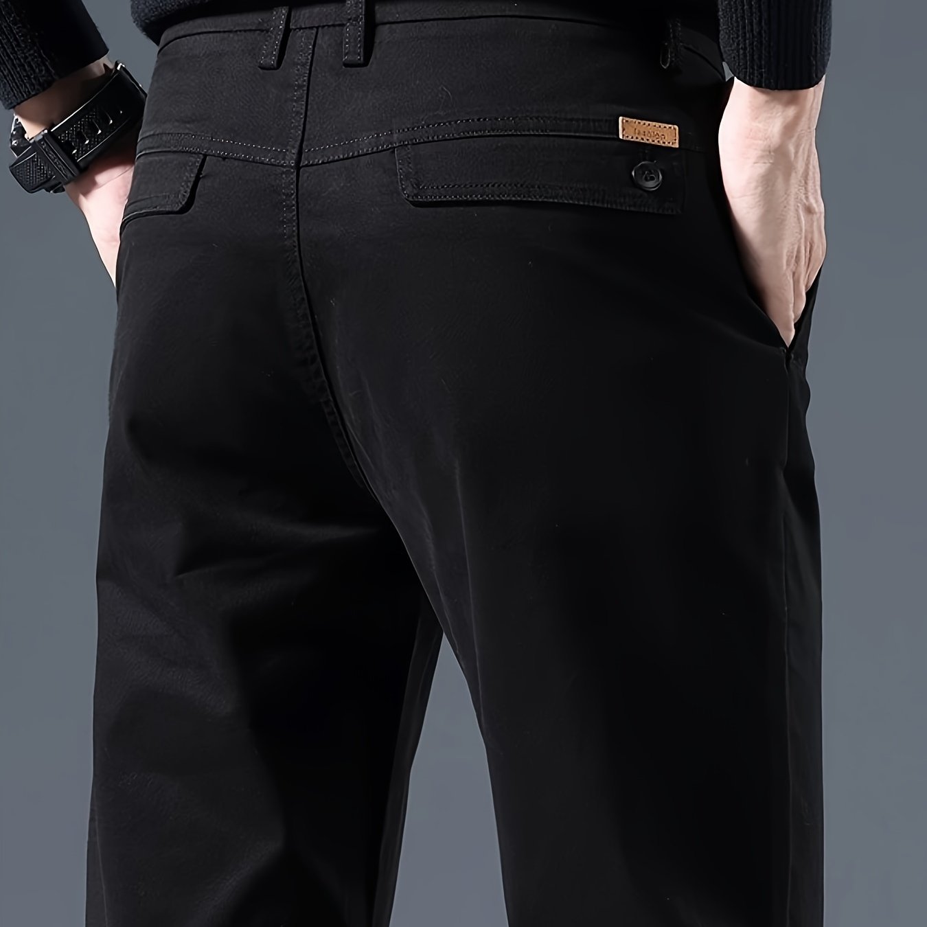 Men's Cotton Blend Straight Leg Pants Fall Winter Business Casual Solid Color