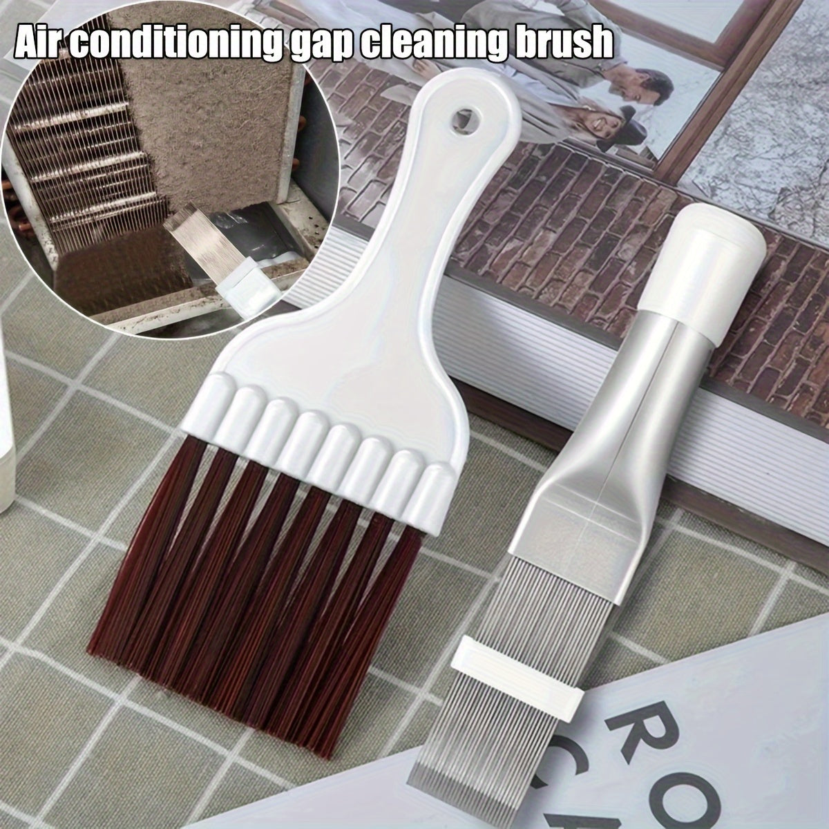 2pcs Stainless Steel AC Cleaning Brushes Hard-to-Reach Gap Dusters for Condenser Coils