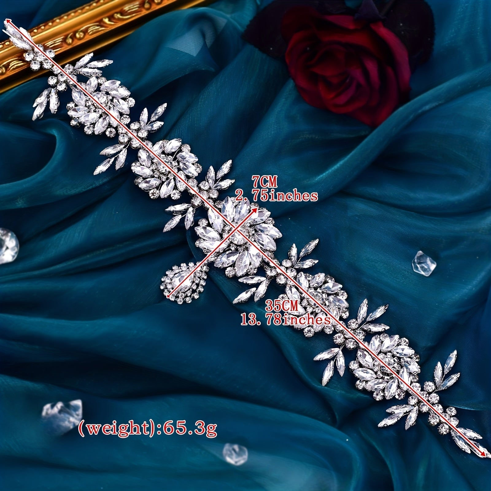 Retro to'y soati bilan katta rhinestone 3D gul soch aksessuari uchun to'y uchun