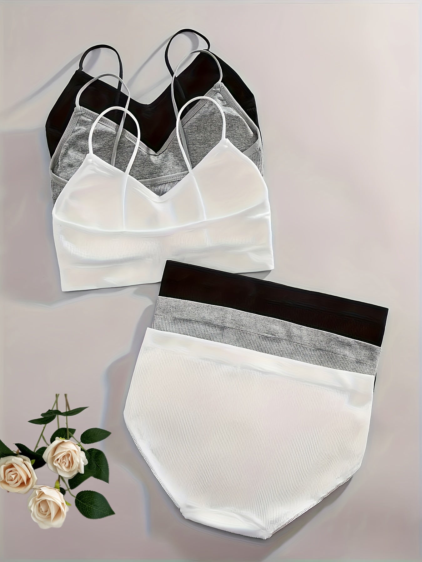 Women's Lingerie Set Ribbed Push-Up Bra and Stretchy Briefs Solid Nylon Blend