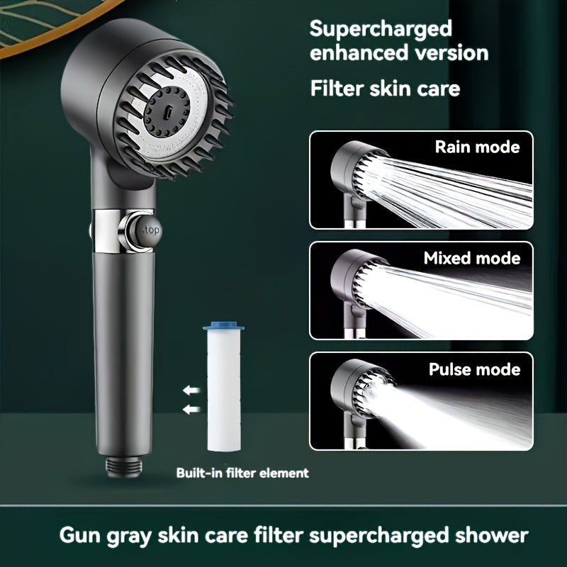 Cabezal de ducha de alta presión ajustable con panel de acero inoxidable de un toque para detener el agua