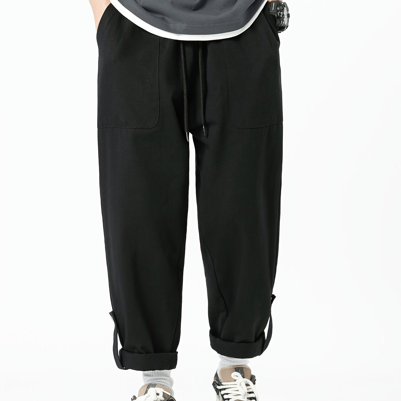 Men's Cotton Cropped Pants with Pockets Casual Loose Fit for Outdoor Activities