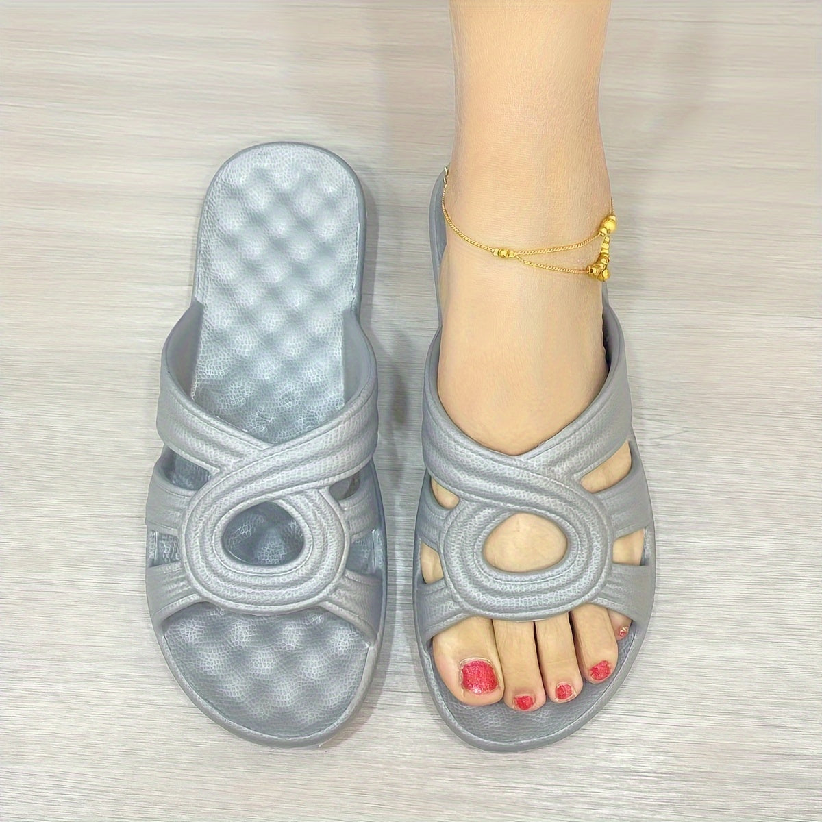 Women's Hollow Out Flat Slides Solid Color Summer Outdoor Shoes