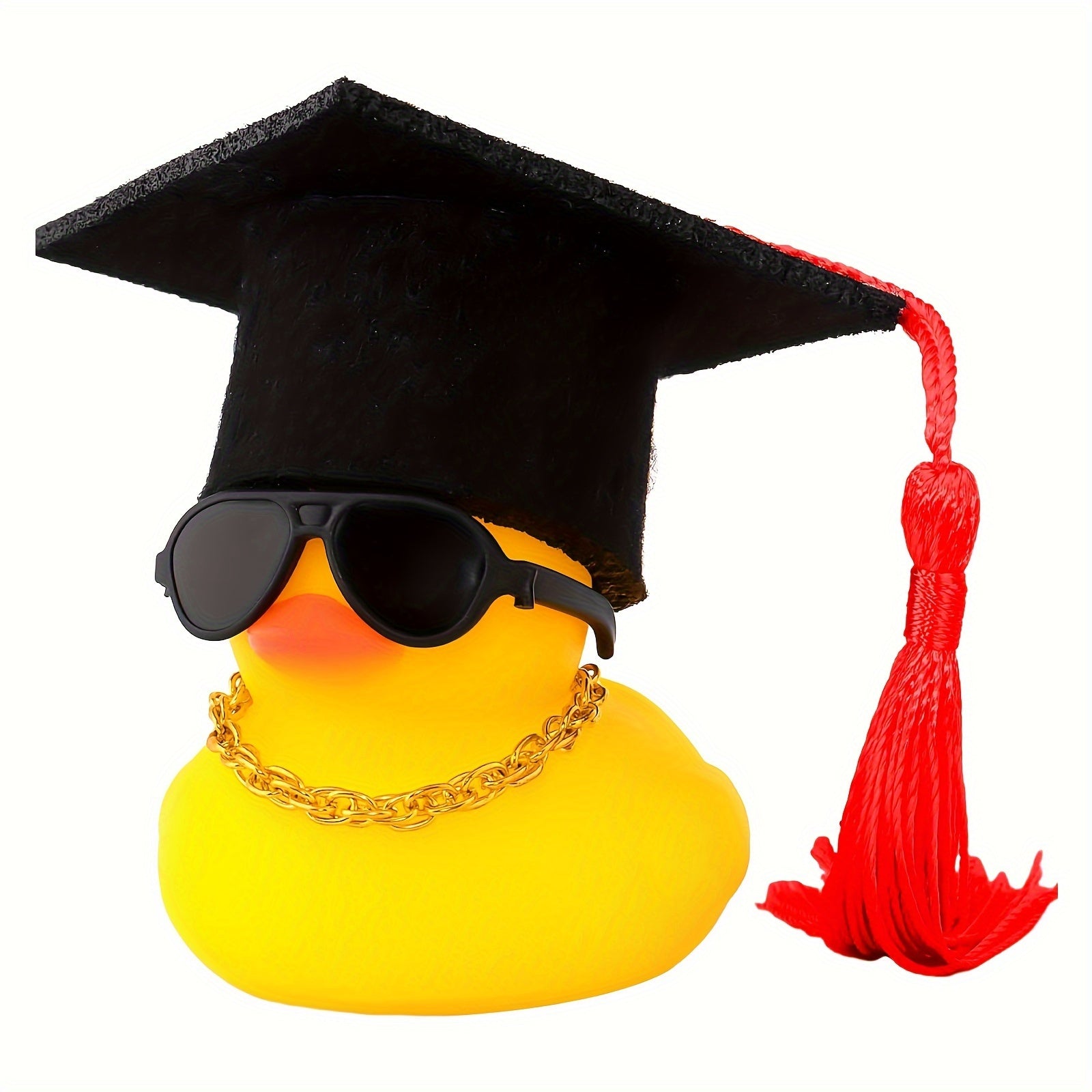 Rezina o‘rdak avtomobil paneli bezagi, shlyapa, ko‘zoynak, sharf, tassel bilan