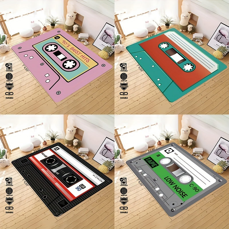 Retro Cassette Tape Door Mat Anti-Slip Stain-Resistant Kitchen Rug Entryway