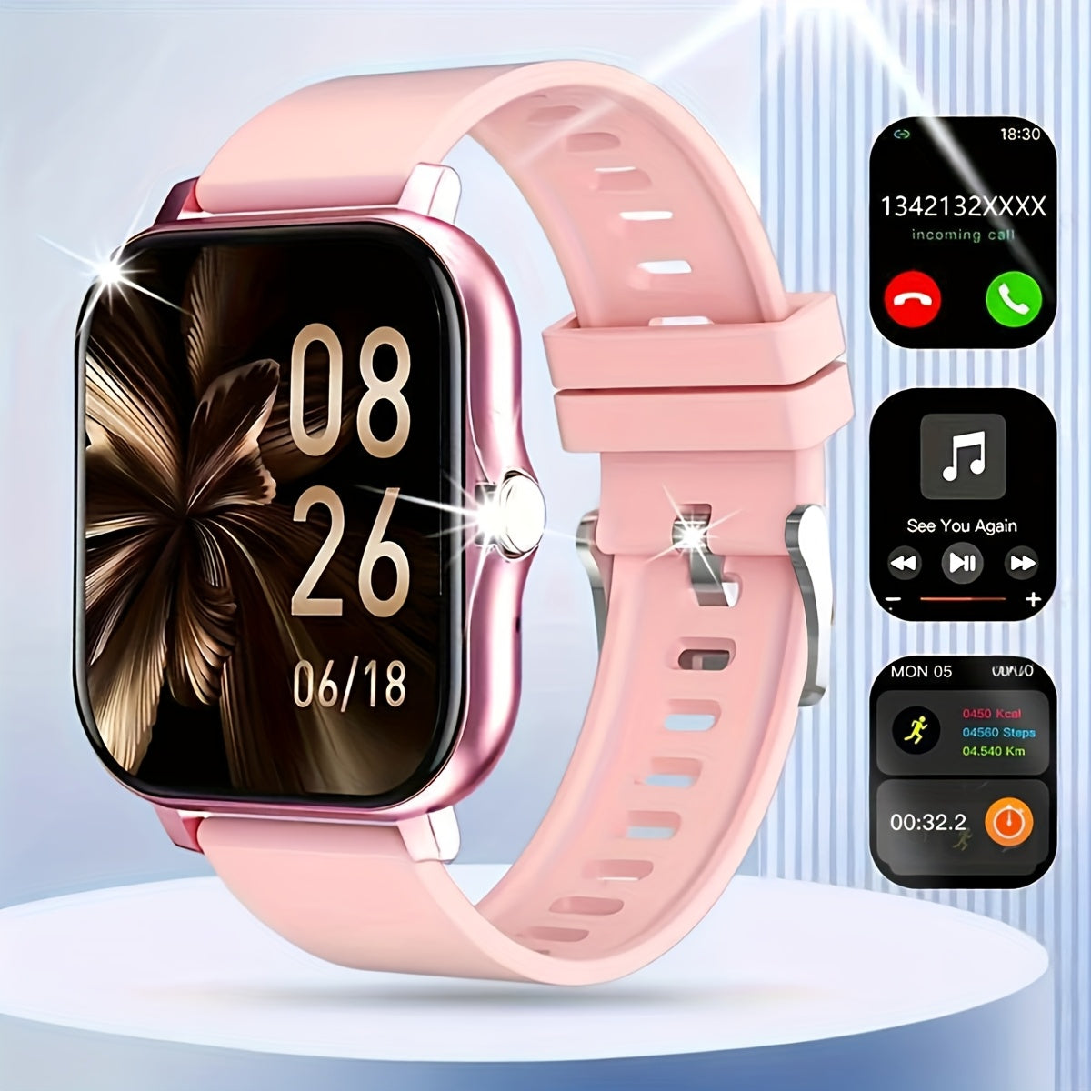 Men's and Women's Smart Watch 1.85-Inch HD Touchscreen Pedometer Calls Multi-Sport