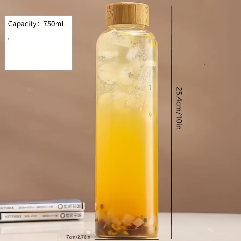 Botella de vidrio de borosilicato con tapas de acero inoxidable y bambú, recipiente de viaje a prueba de fugas