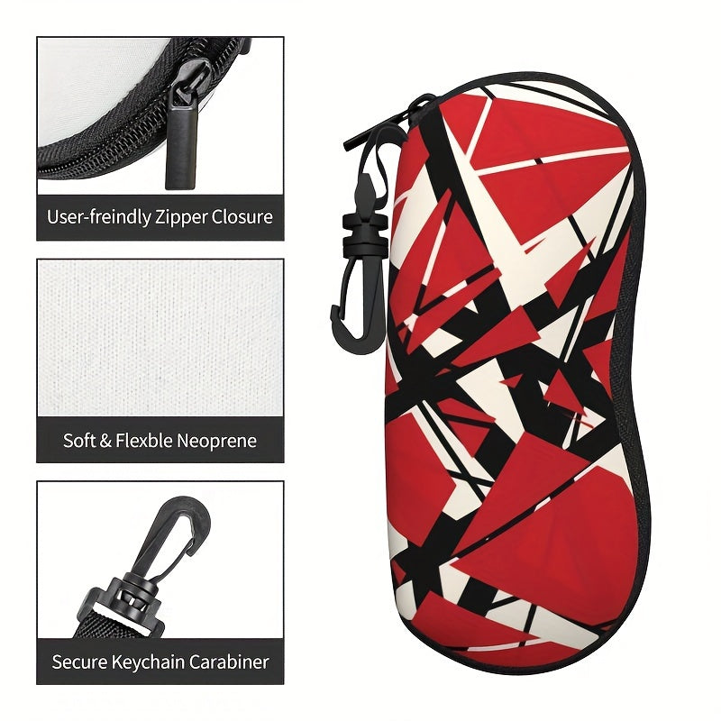 Портативный футляр для очков с дизайном полос EVH - с классическим красно-черным узором. Этот дорожный замковый чехол для солнцезащитных очков идеально подходит как для мужчин, так и для женщин.