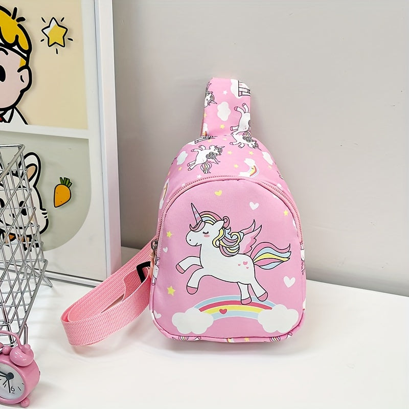 Kids' Nylon Chest Bag for Girls with Pattern, Adjustable Crossbody and Waist Bag