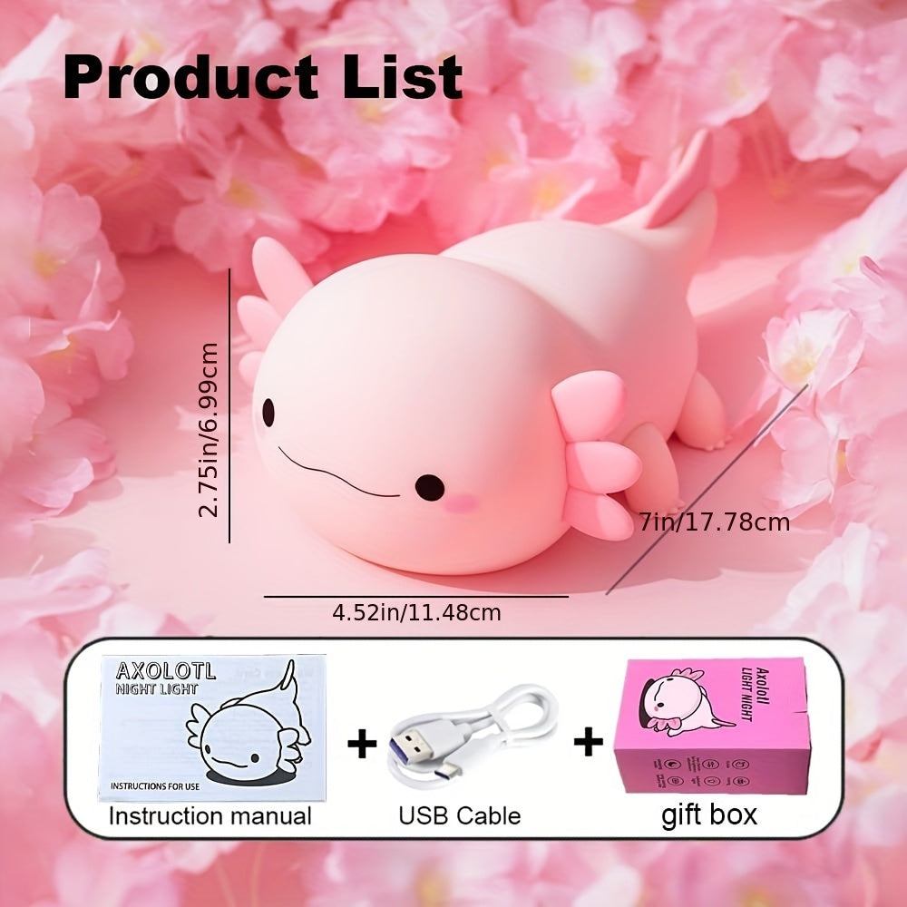 Axolotl Night Light for Kids Touch Control Dimming Timer USB Rechargeable Silicone Lamp for Bedroom