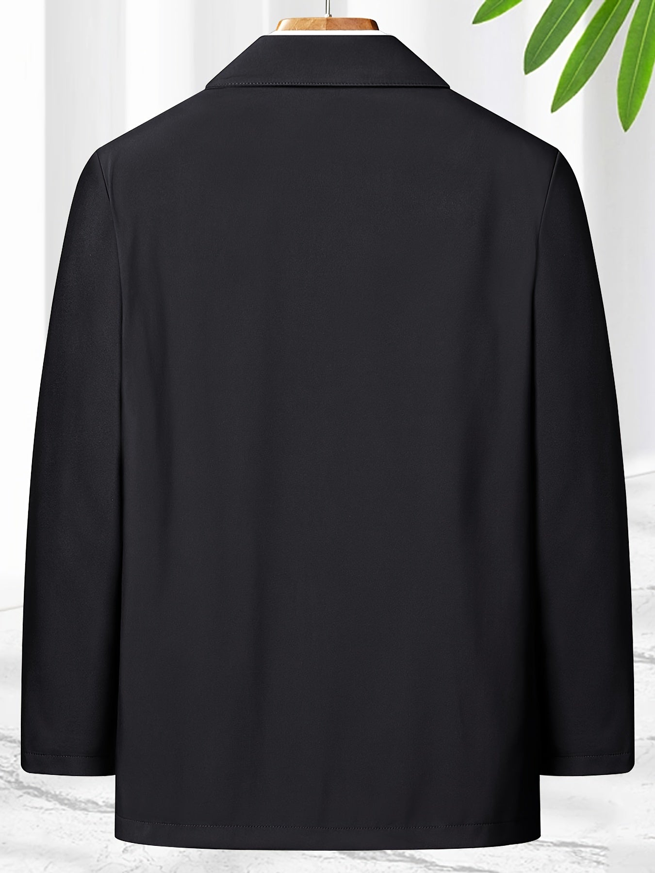 Men's Casual Solid Polyester Jacket with Lapel Collar Zipper Spring Fall Outerwear