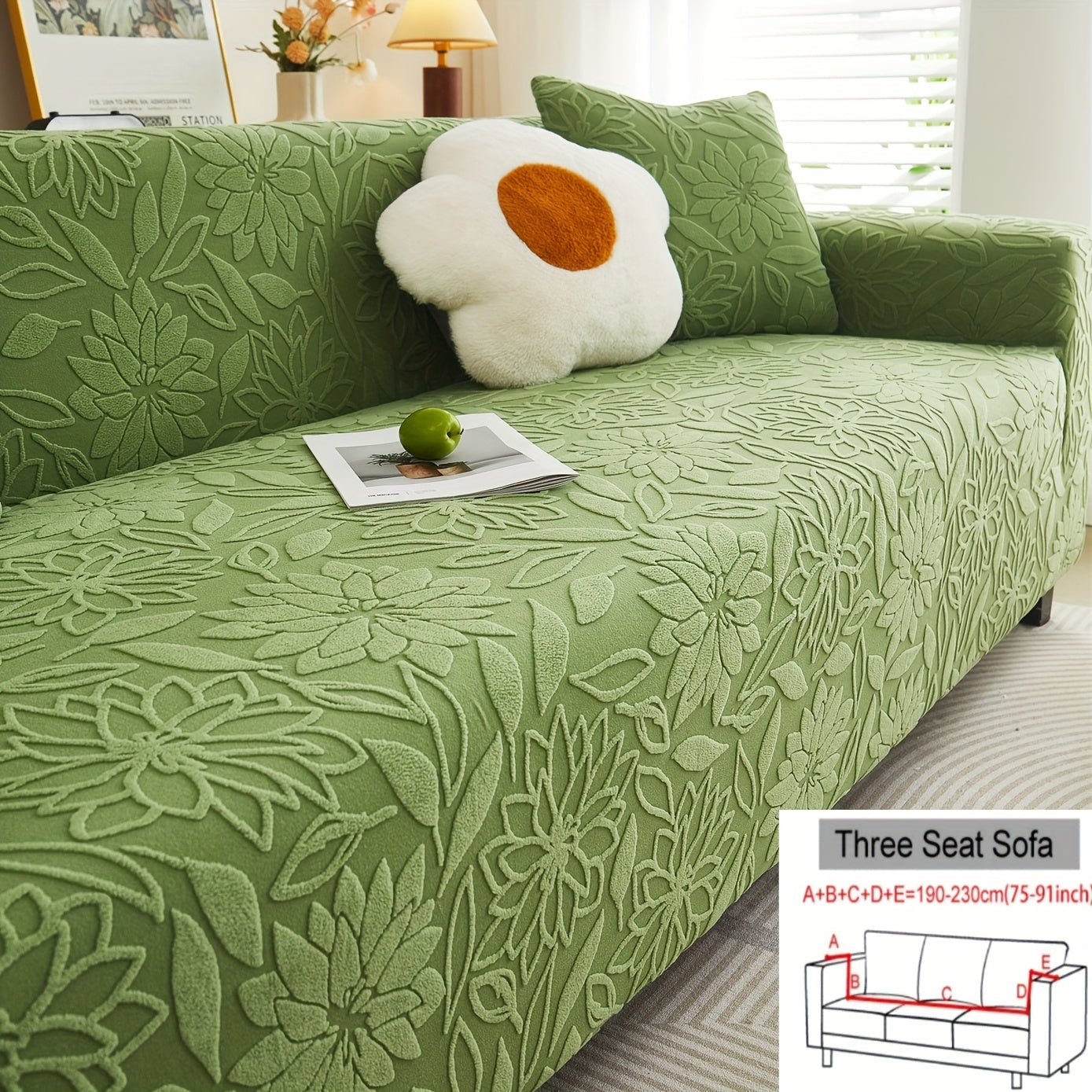 Camellia Jacquard Sofa Cover with Elastic Band and Matching Pillowcase Fits All Sizes Machine Washable