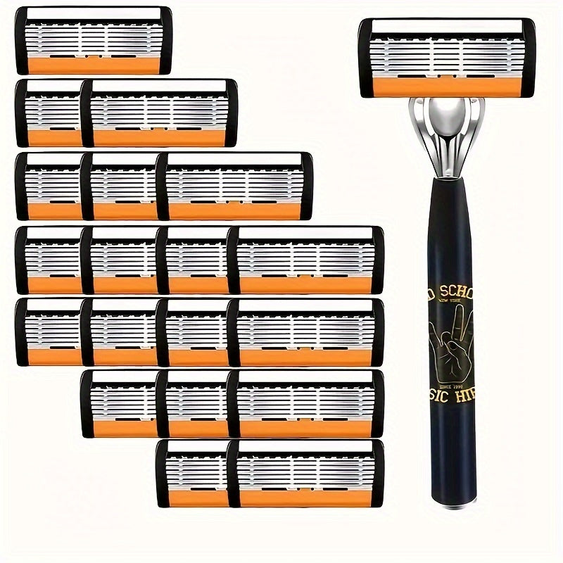 Men's Safety Razor with Curved Blades, Metal Handle for Beard and Mustache Shaving