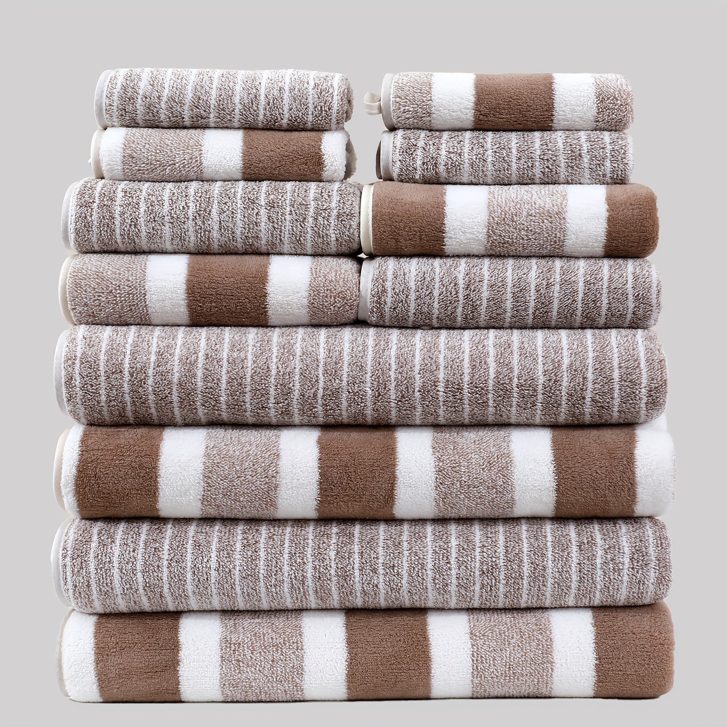 Set of 12 Microfiber Towels Quick-Dry Absorbent Woven Wash Cloths for Bathroom