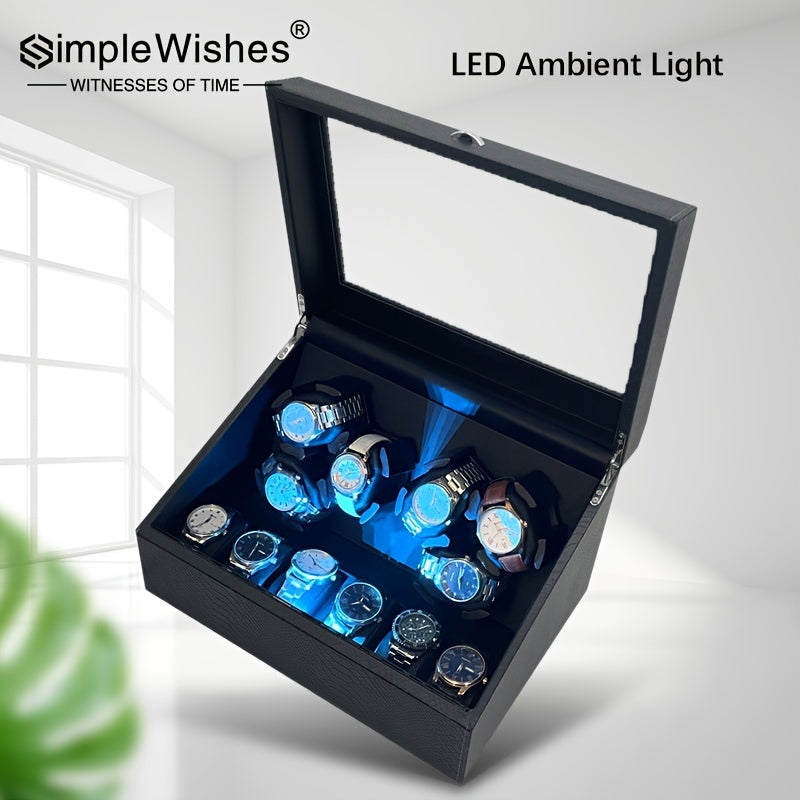 Avtomatik soatlar uchun 3/6 joyli, LED orqa yoritish va yumshoq yostiqchali hashamatli soat aylantiruvchi.