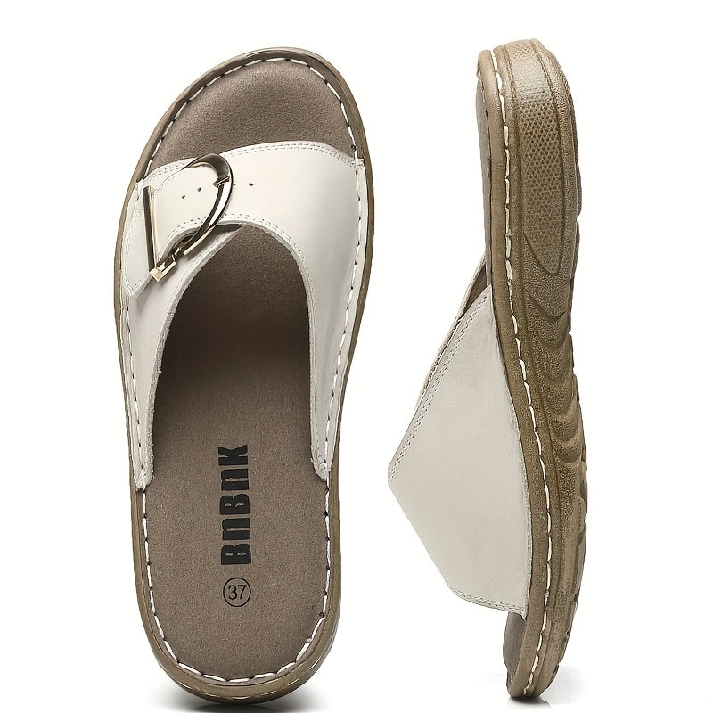 Women's Faux Leather Slip-On Sandals Open-Toe Comfortable Summer Shoes