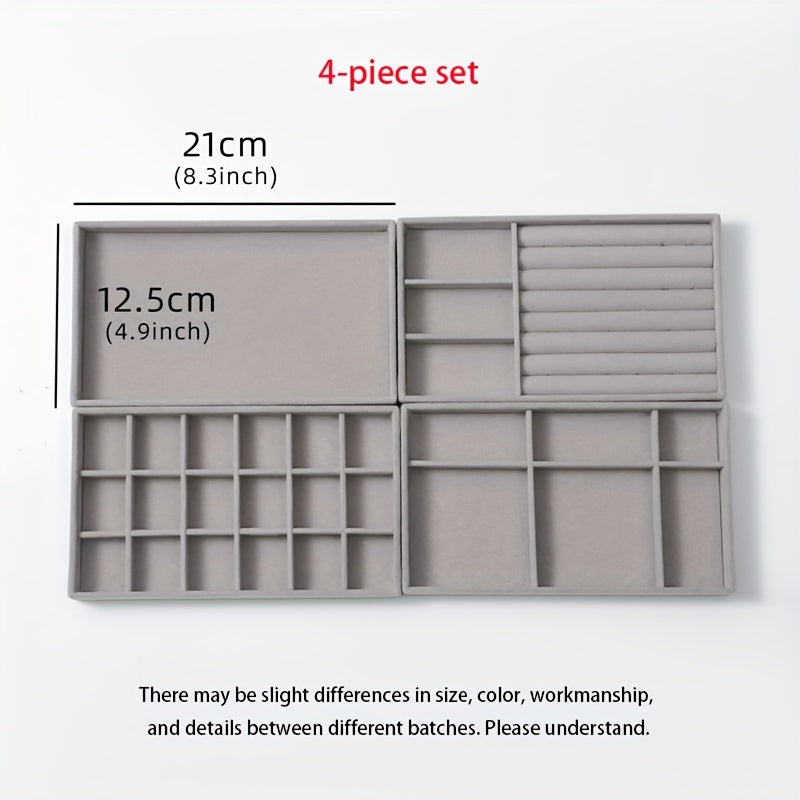 Elegant Flannel Jewelry Tray Stackable Organizer for Earrings Rings Necklaces 1 or 4 Pack