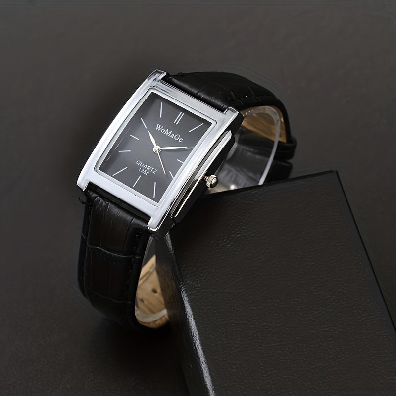 Men's Square Strap Watch Fashion Leather Casual Wristwatch