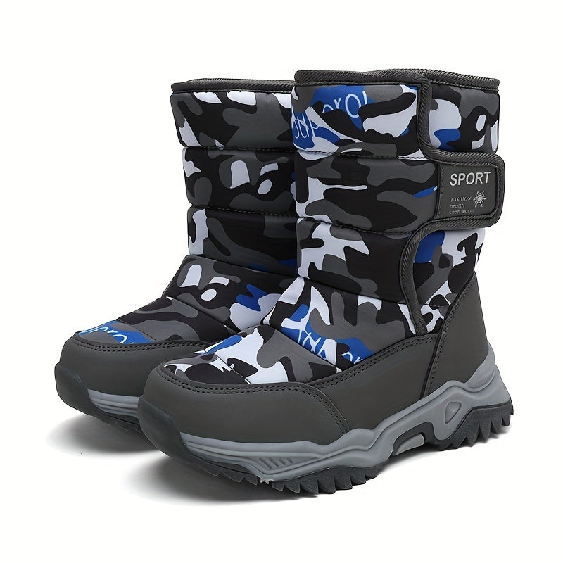 Kids Winter Boots Waterproof Non-Slip High Top Camo Pattern for Boys and Girls